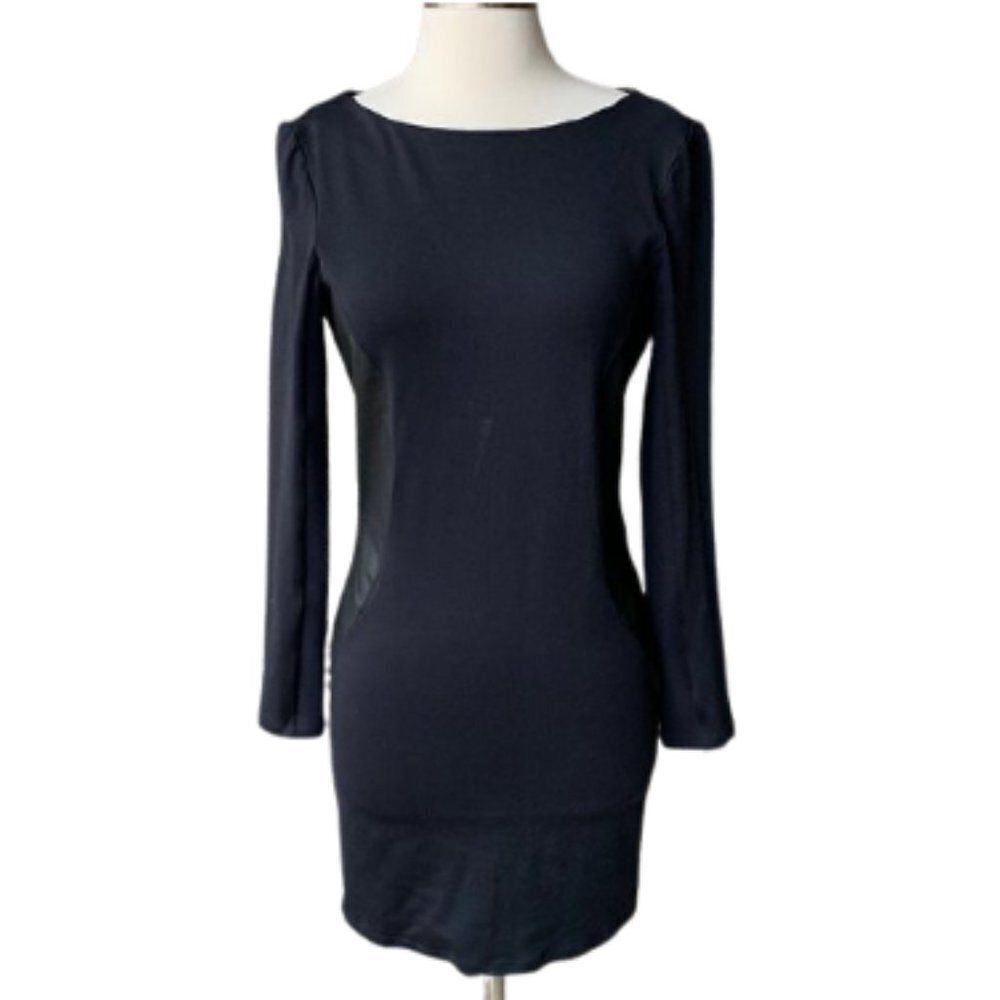 DAVID LERNER Dress Faux Leather Panel Stretch NWT